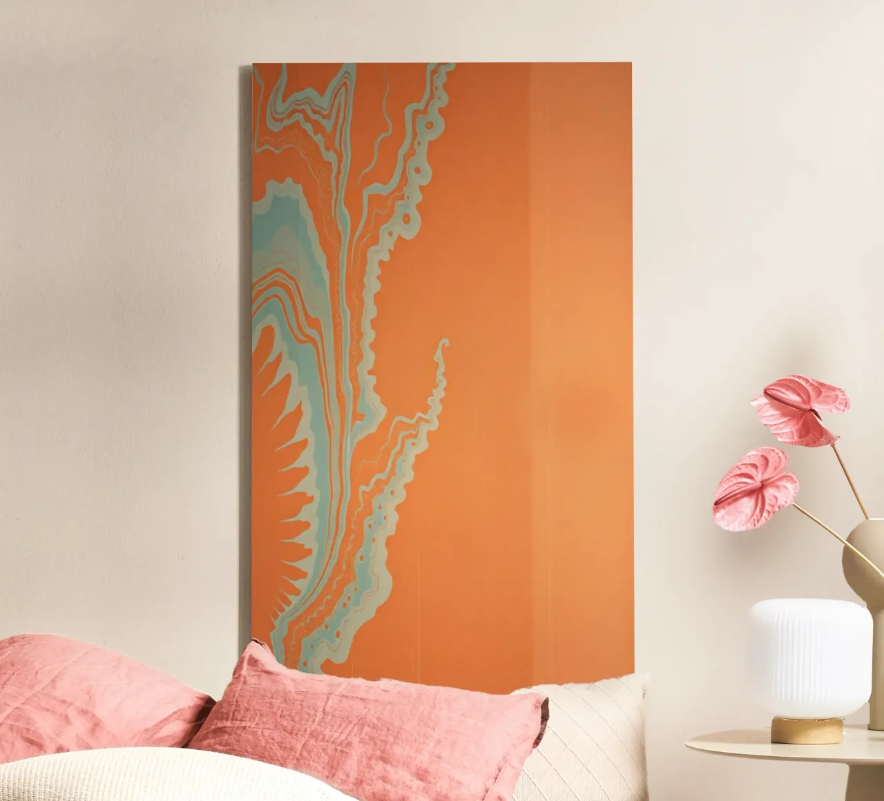 Levendig abstract ontwerp met oranje en blauwe wervelingen canvas van DesignDoodle