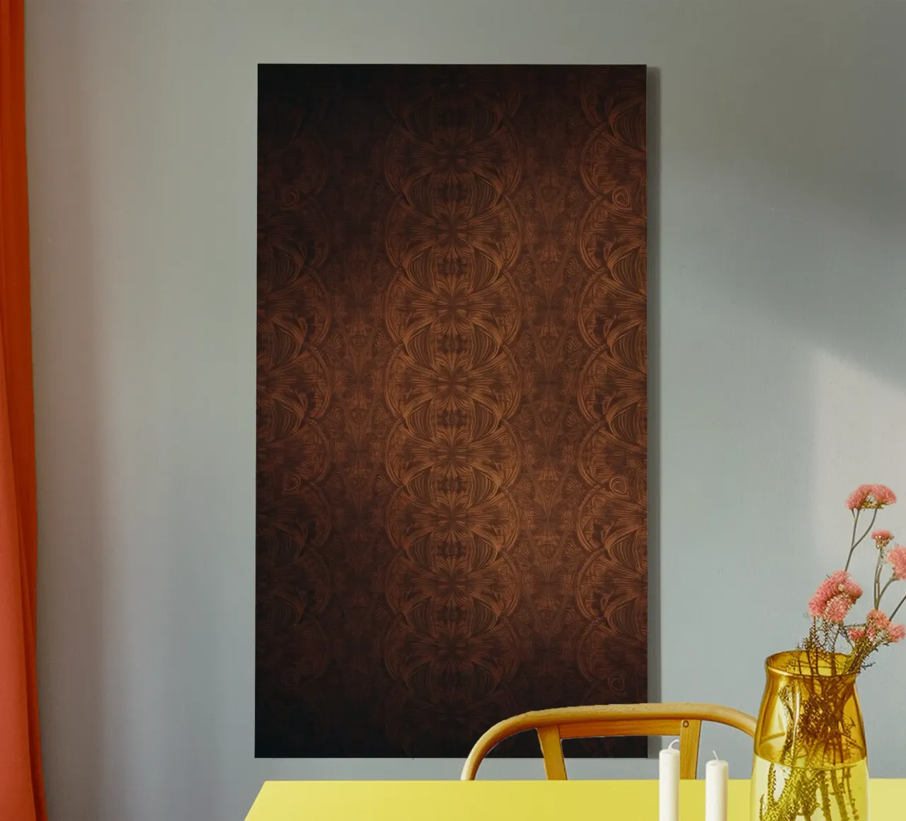 Levendig abstract ontwerp met oranje en blauwe wervelingen canvas met Baklijst van DesignDoodle