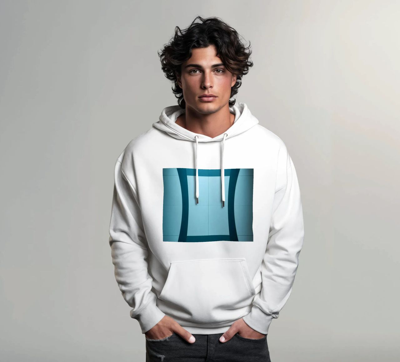 Design unico e astratto con curve morbide e contrasto felpa con cappuccio da DesignDoodle