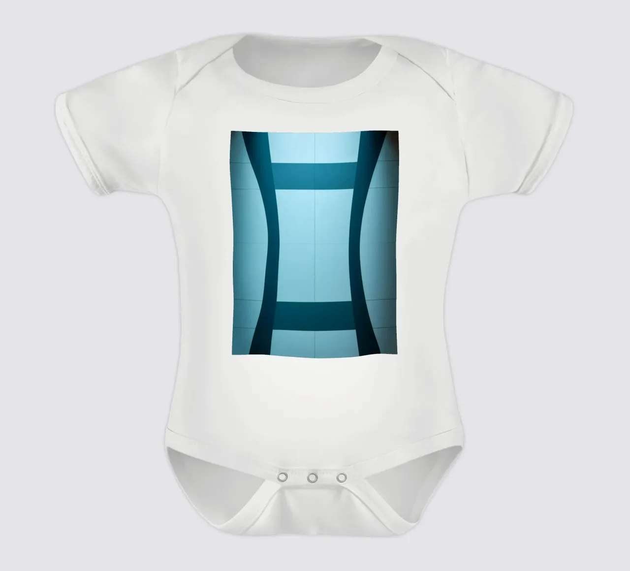 Unique abstract design with smooth curves and contrasting short-sleeve baby romper by DesignDoodle