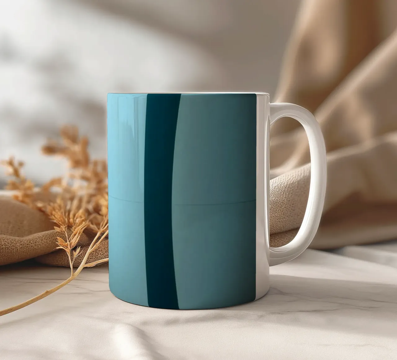 Unique abstract design with smooth curves and contrasting ceramic mug by DesignDoodle