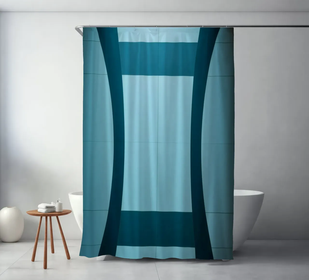 Design unico e astratto con curve morbide e contrasto tenda da doccia da DesignDoodle