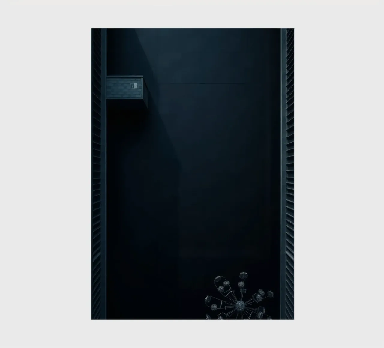 Elegant dark background featuring a minimalist chandelier notebook by DesignDoodle