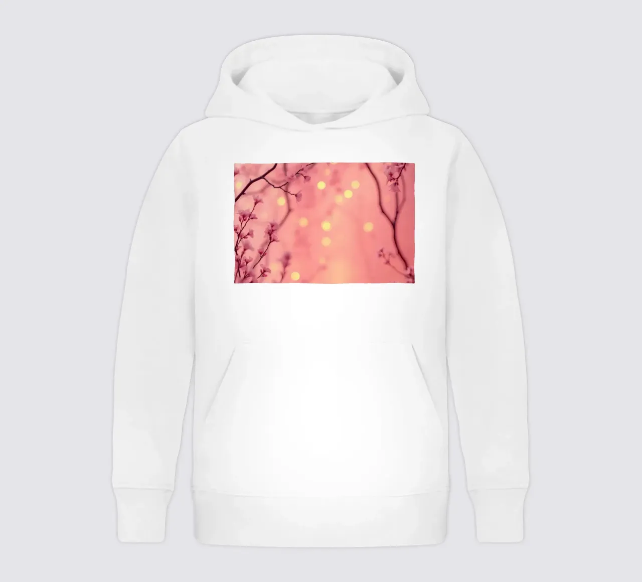 Delicate pink blossoms set against a dreamy bokeh background kids hoodie by DesignDoodle