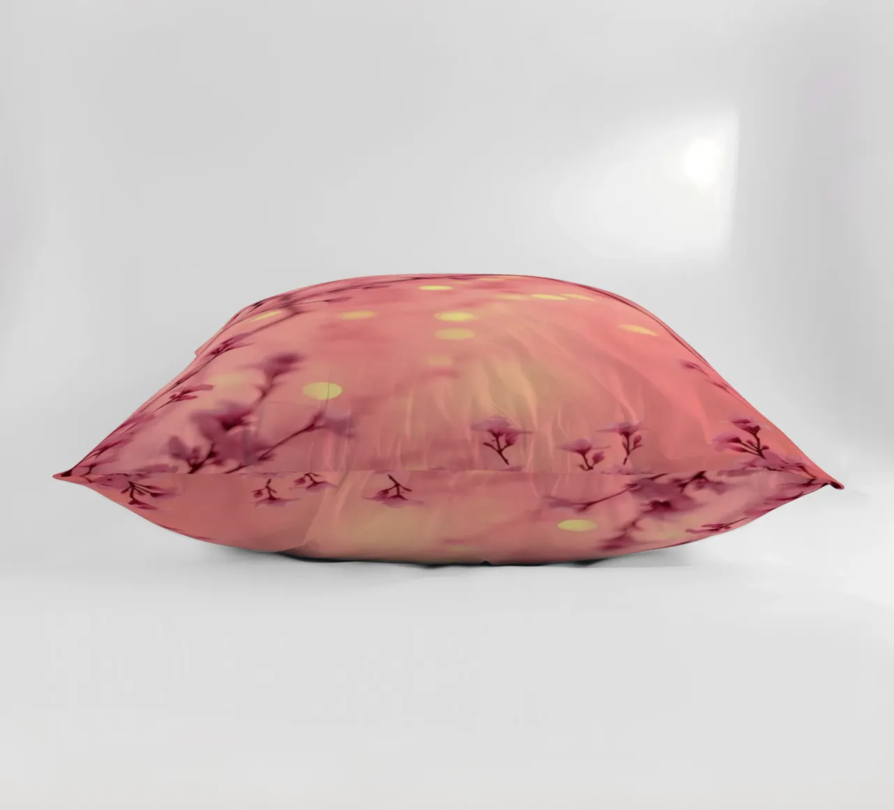 Delicate pink blossoms set against a dreamy bokeh background decorative cushion by DesignDoodle