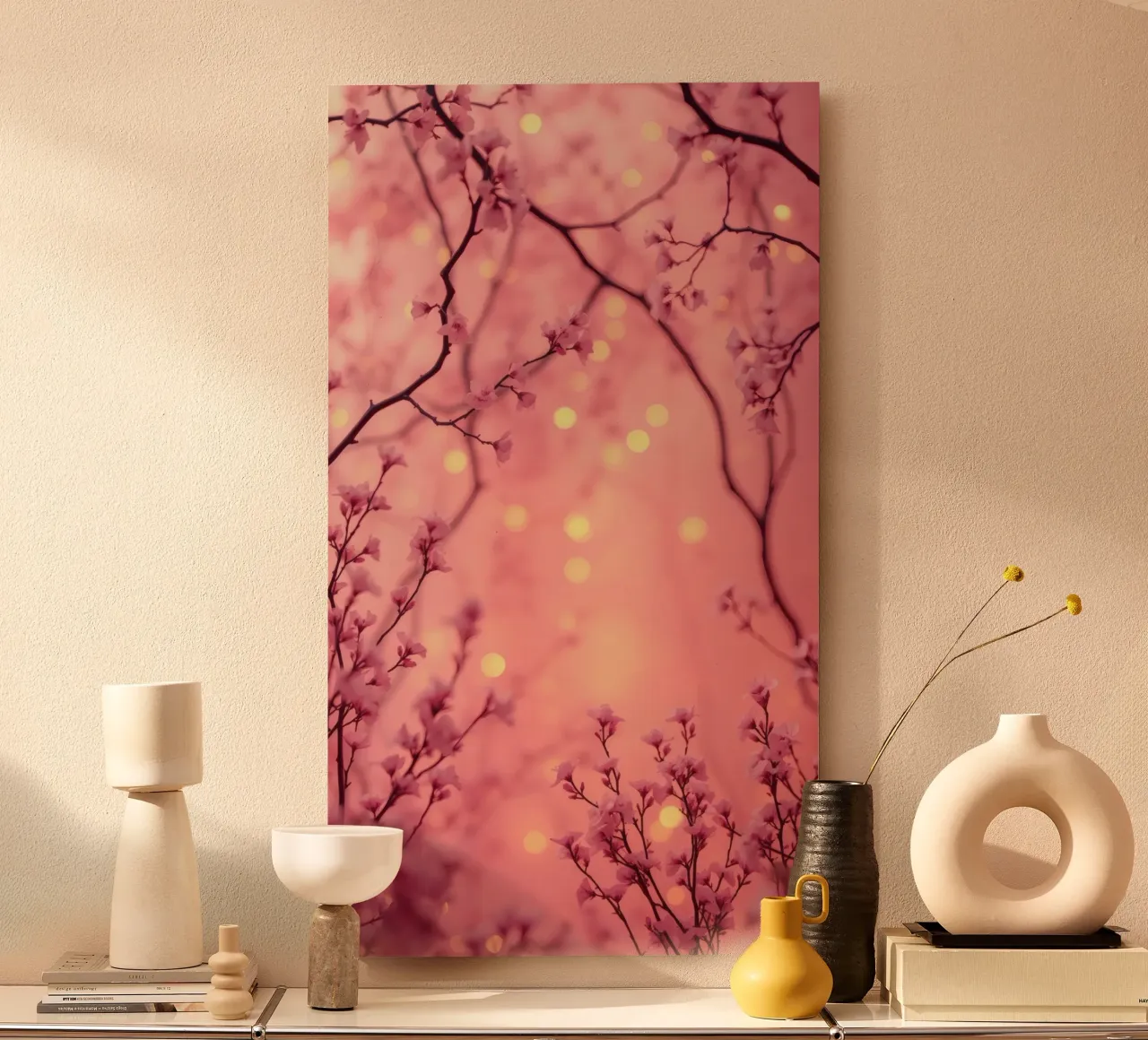Zarte rosa Blüten vor einem verträumten Bokeh-Hintergrund Alu-Dibond von DesignDoodle
