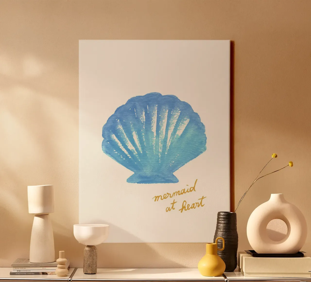Zeemeermin in hart en nieren - Schelp blauw canvas met Baklijst van intemporalis