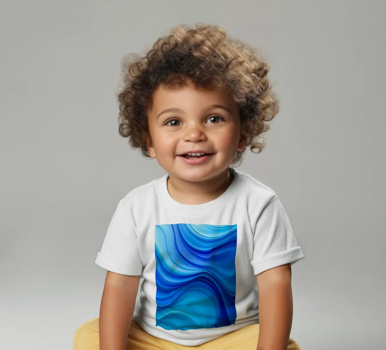 Abstract blue waves creating a calm art baby t-shirt by DesignDoodle