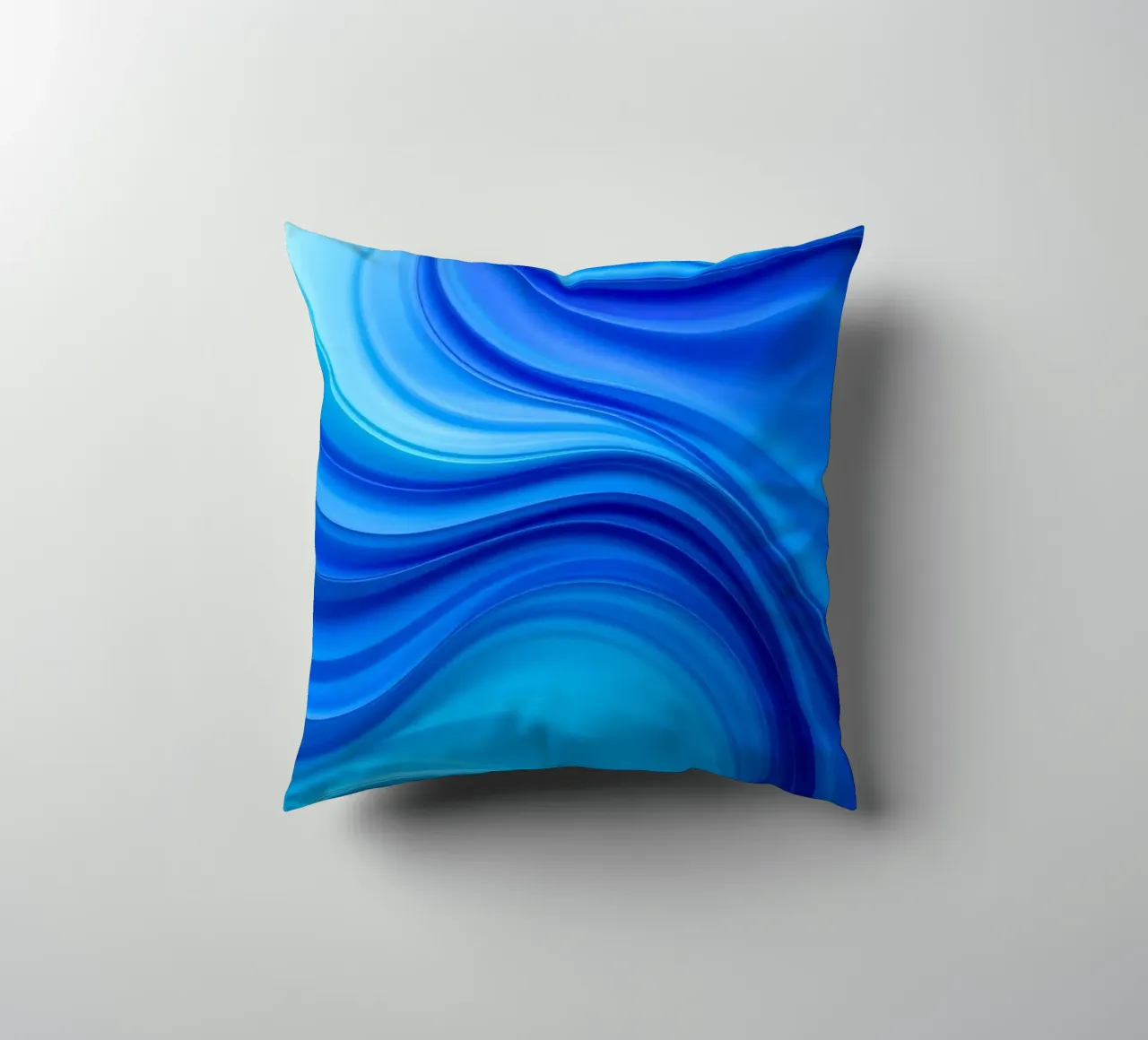 Abstract blue waves creating a calm art decorative cushion by DesignDoodle