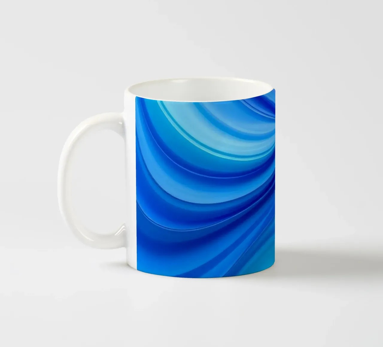 Abstract blue waves creating a calm art ceramic mug by DesignDoodle
