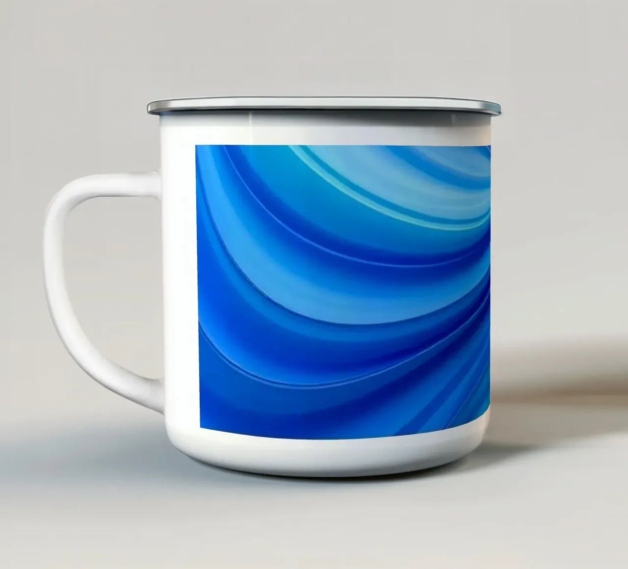 Abstract blue waves creating a calm art enamel mug by DesignDoodle
