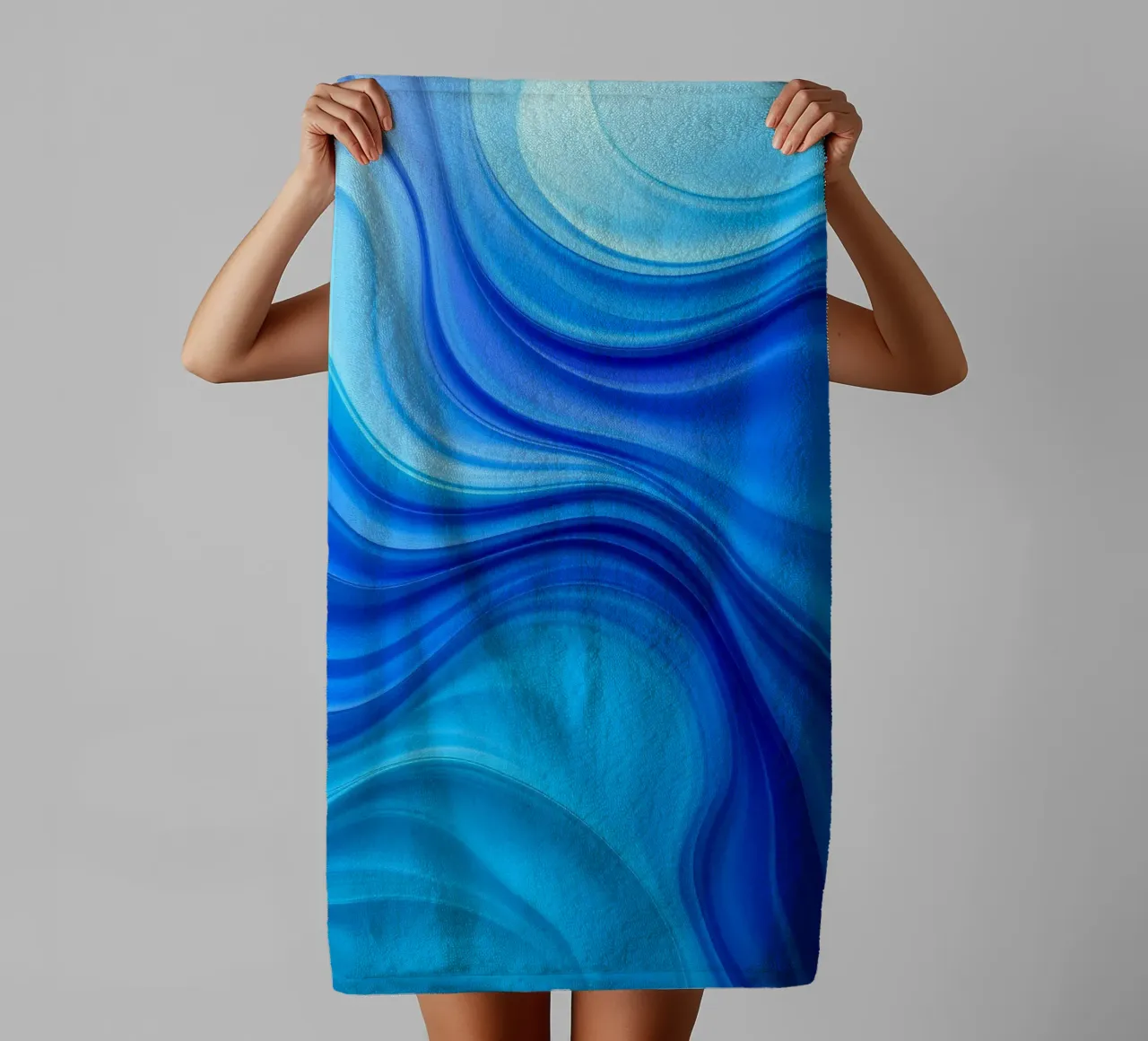 Abstract blue waves creating a calm art towel by DesignDoodle