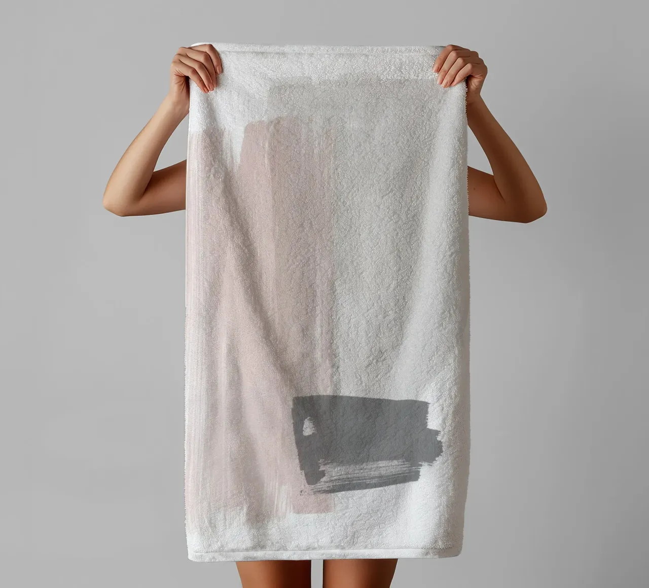 Penseelstreken Roze en Grijs 2 badhanddoek van NouveauPrints