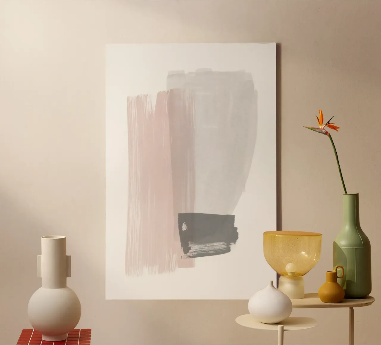 Penseelstreken Roze en Grijs 2 canvas van NouveauPrints
