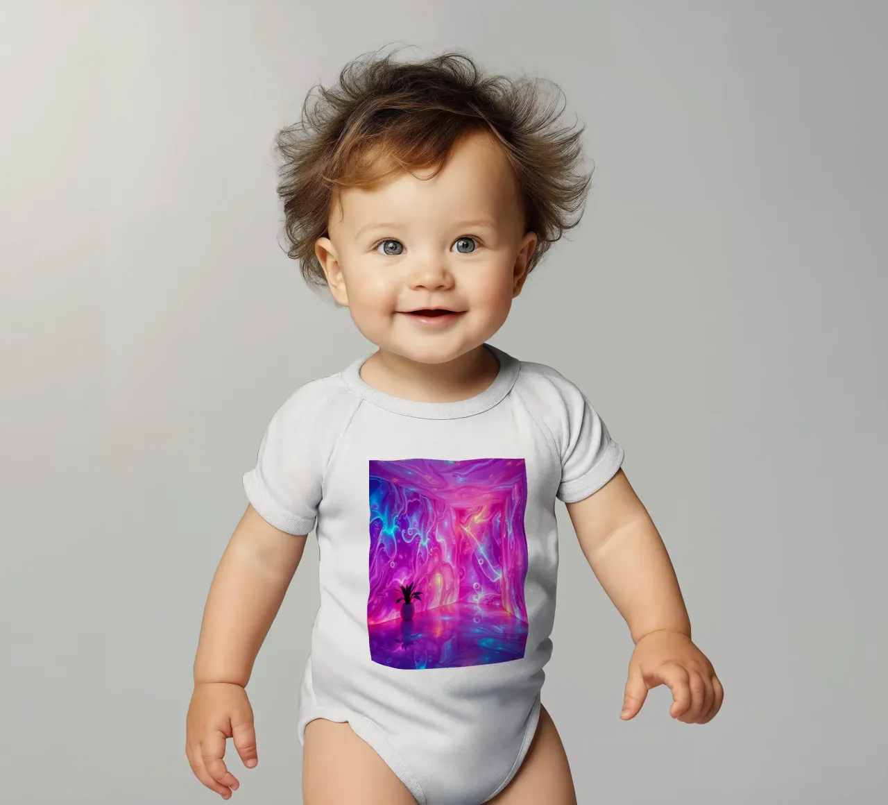 Vivid abstract colorful swirls and reflections modern art body neonato maniche corte da DesignDoodle