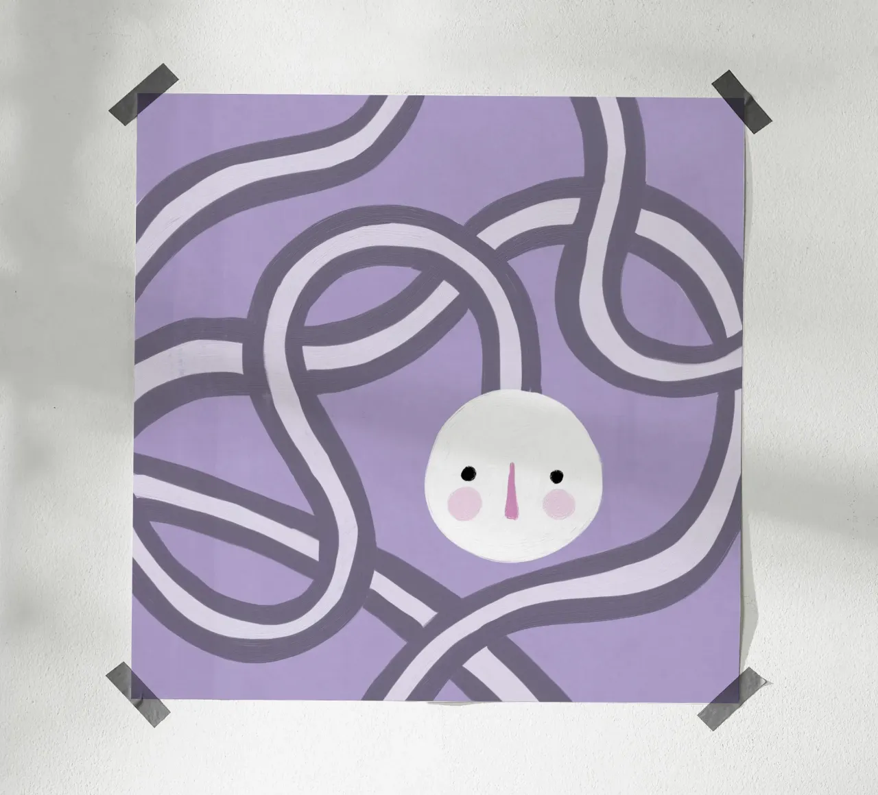 Volto viola poster con telaio in plastica da Johannes Lott Illustration