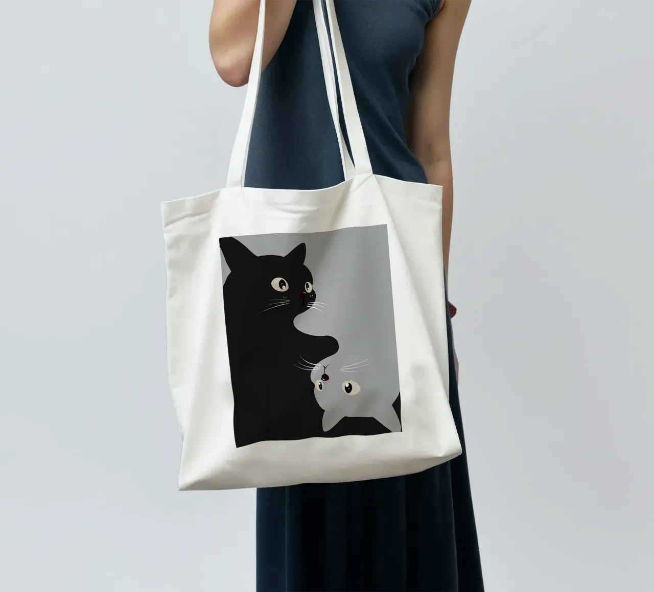 black cat gray cat eyes whiskers nose ears tails smiling cat tote bag by Ashish Kashyap