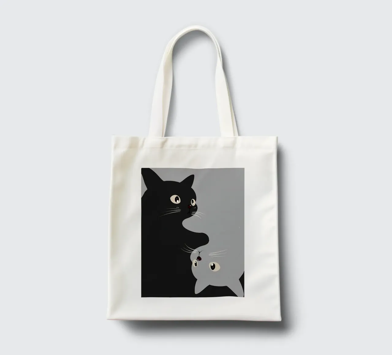 black cat gray cat eyes whiskers nose ears tails smiling cat tote bag by Ashish Kashyap