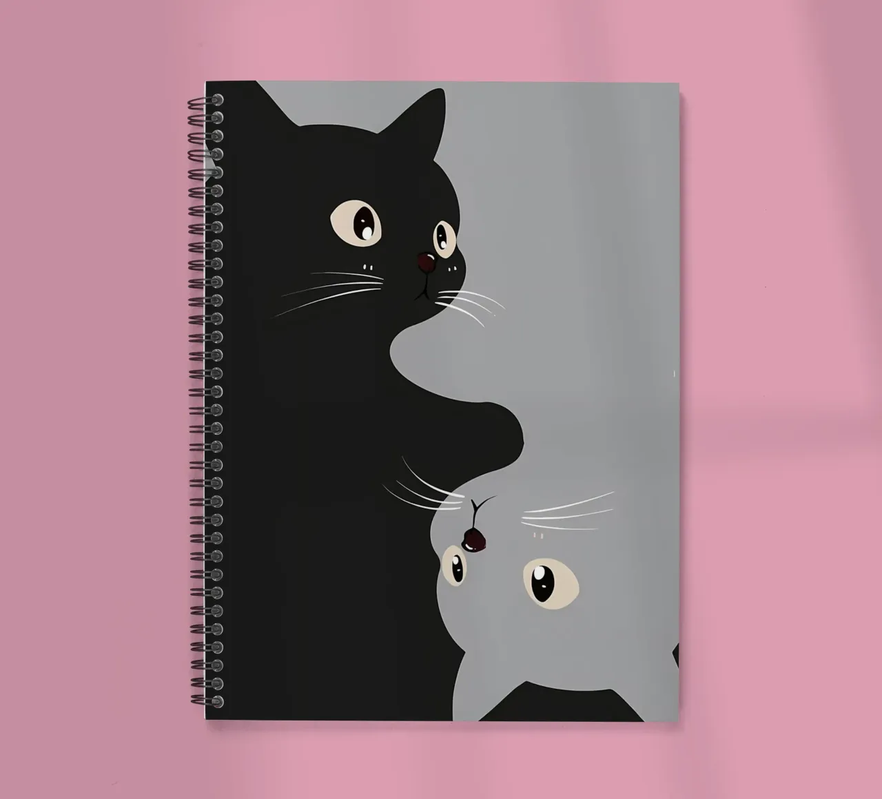black cat gray cat eyes whiskers nose ears tails smiling cat spiral notebook by Ashish Kashyap