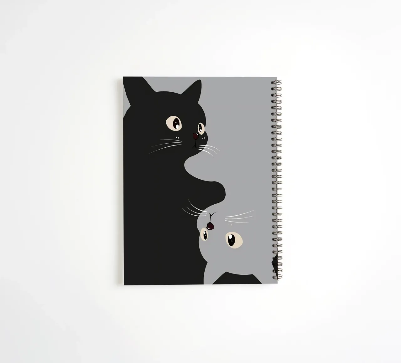 black cat gray cat eyes whiskers nose ears tails smiling cat spiral notebook by Ashish Kashyap