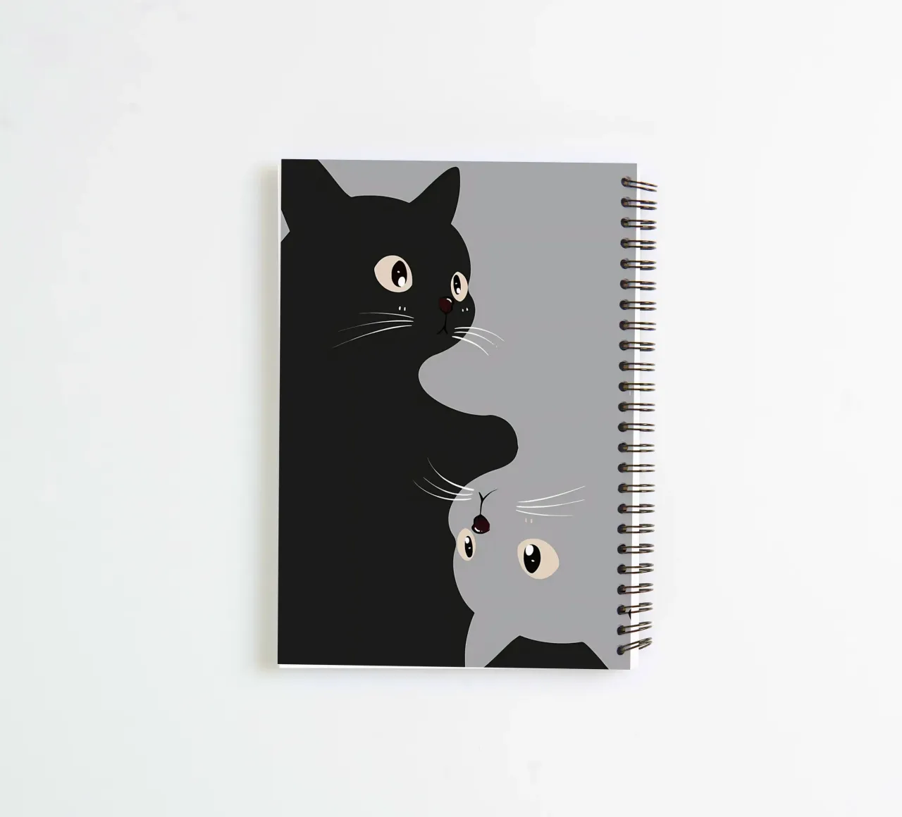 black cat gray cat eyes whiskers nose ears tails smiling cat spiral notebook by Ashish Kashyap