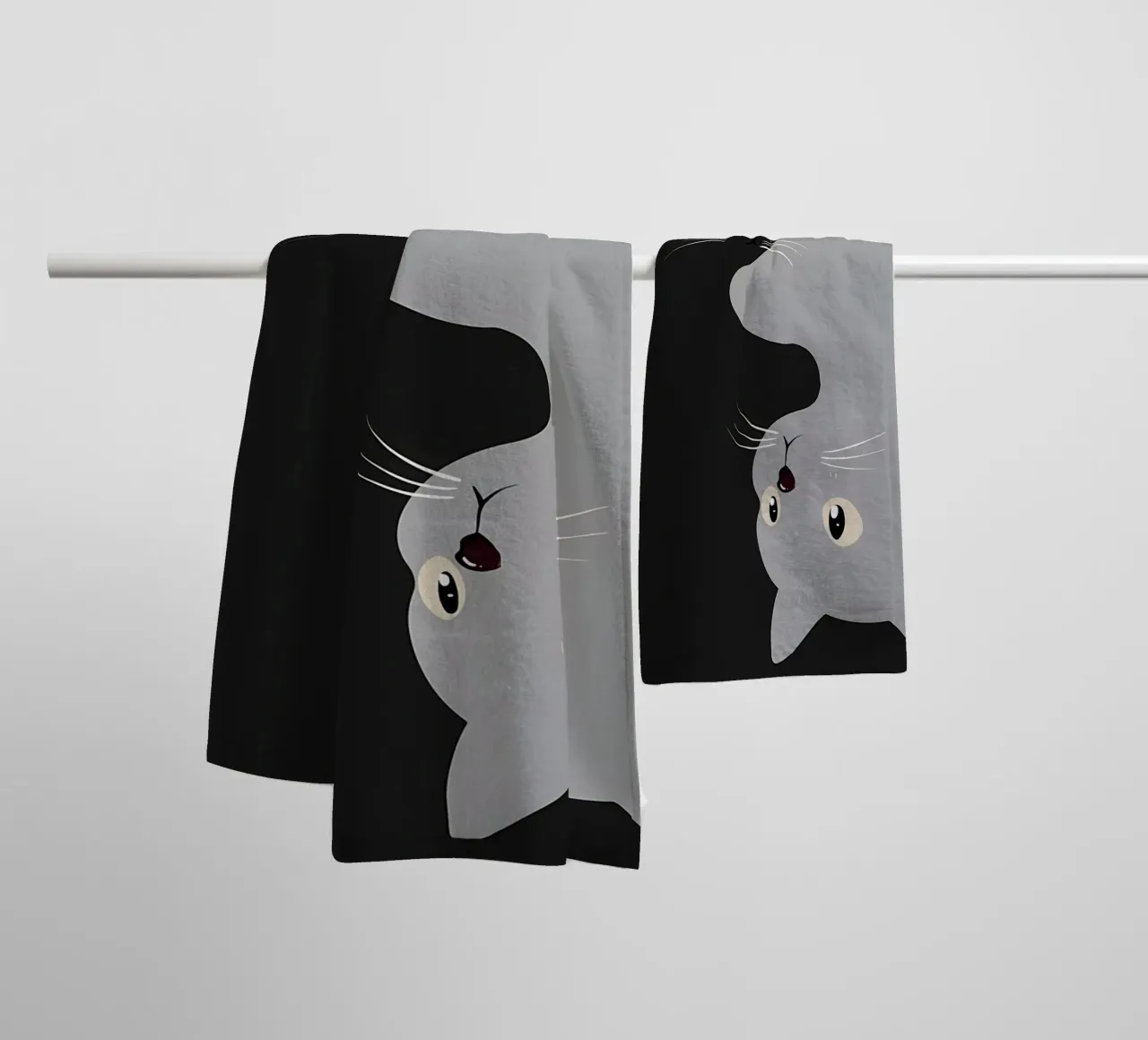 gatto nero gatto grigio occhi baffi naso orecchie code gatto sorridente asciugamano da bagno da Ashish Kashyap