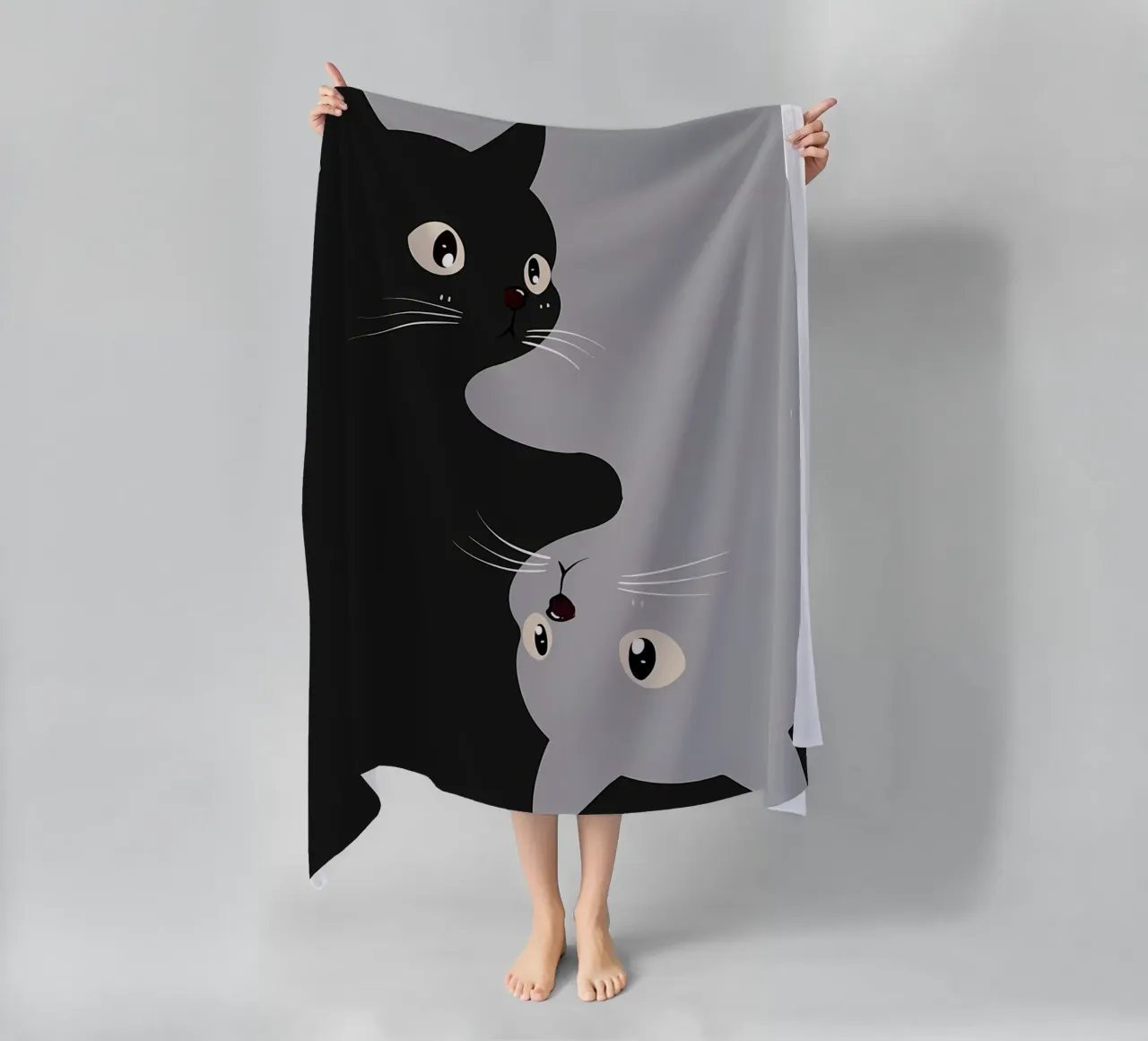 gatto nero gatto grigio occhi baffi naso orecchie code gatto sorridente telo mare da Ashish Kashyap
