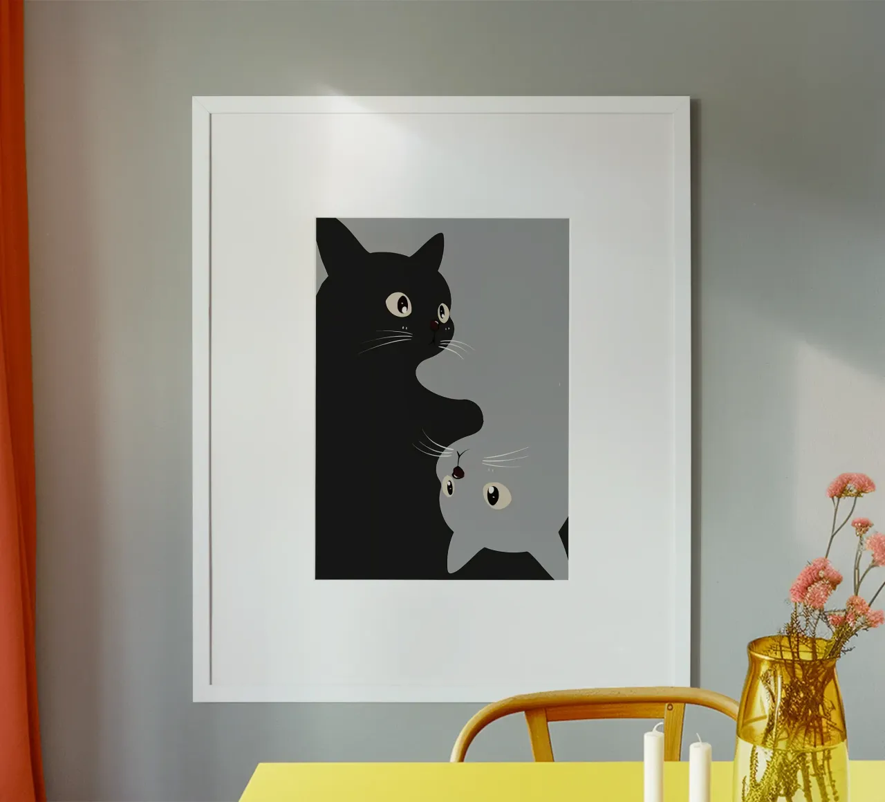 gatto nero gatto grigio occhi baffi naso orecchie code gatto sorridente poster con telaio in plastica da Ashish Kashyap