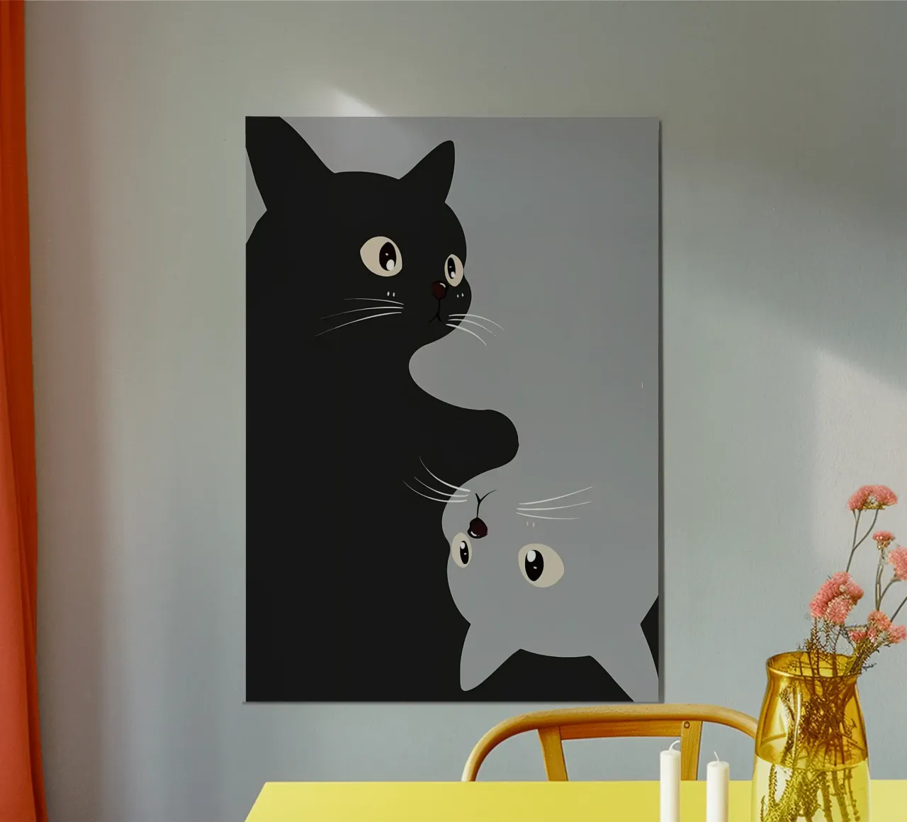 gatto nero gatto grigio occhi baffi naso orecchie code gatto sorridente poster con telaio in plastica da Ashish Kashyap