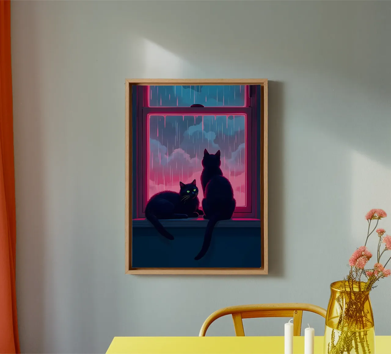 cats window rain stormy weather sky clouds reflections house canvas with Floater frame by Ashish Kashyap