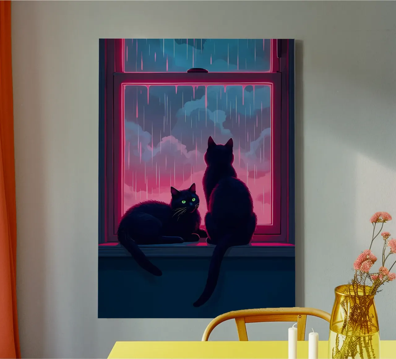 cats window rain stormy weather sky clouds reflections house canvas with Floater frame by Ashish Kashyap