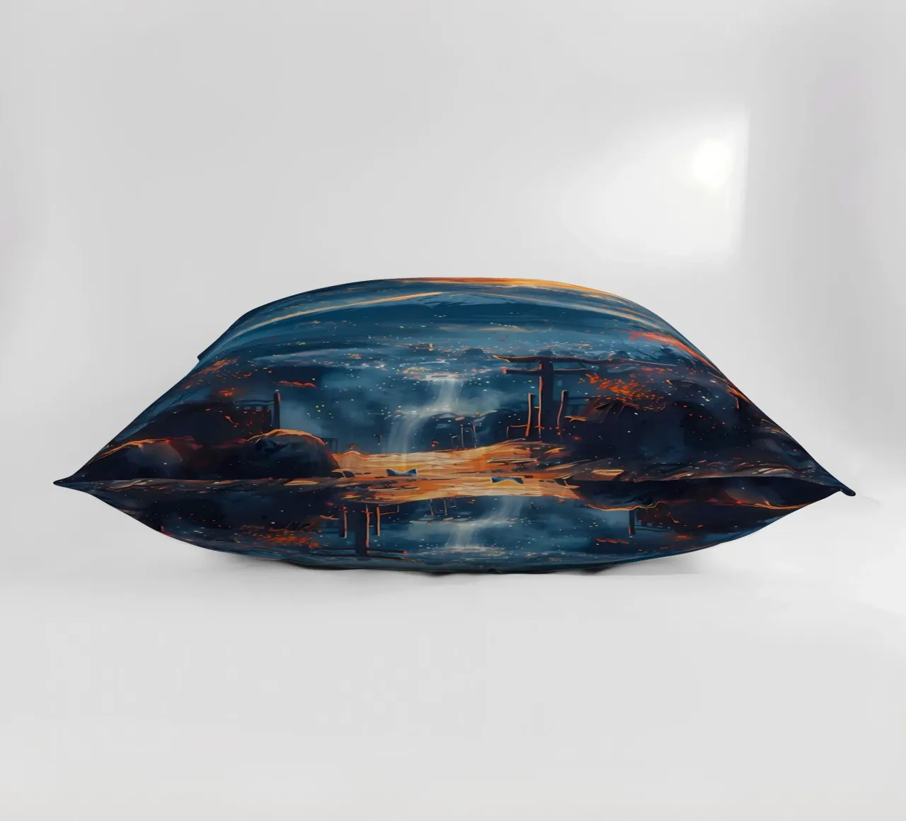 full moon cat mountain waterfall torii gate lanterns autumn decorative cushion by Ashish Kashyap