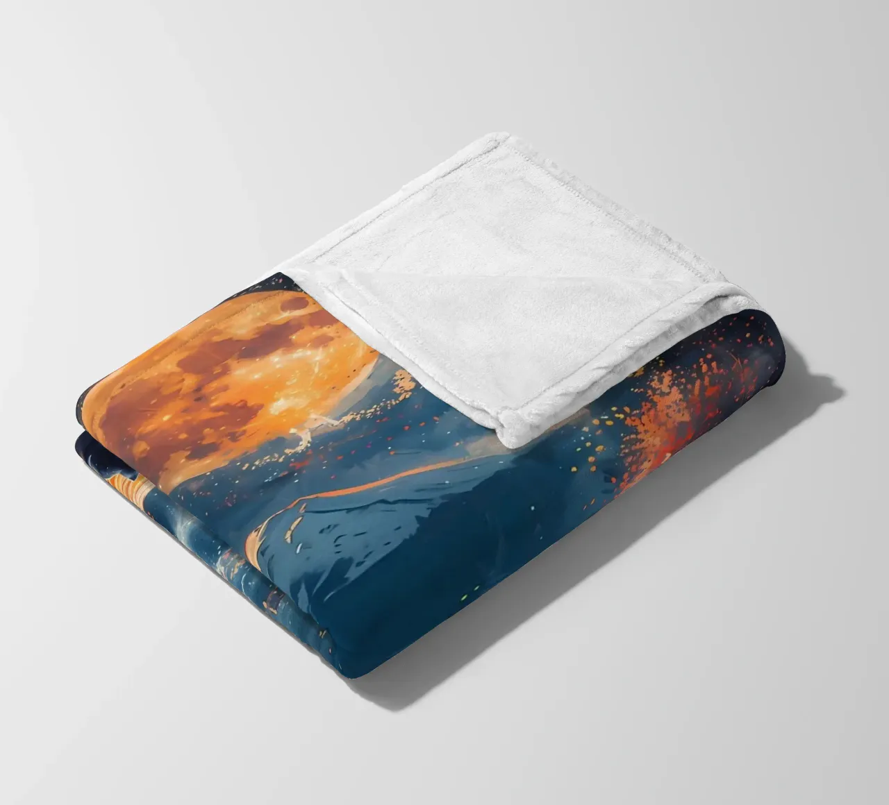 full moon cat mountain waterfall torii gate lanterns autumn fleece blanket by Ashish Kashyap