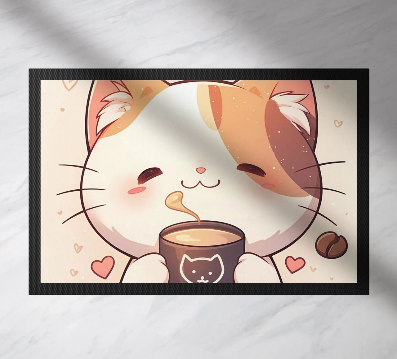 tazza caffè gatto forme cuore testo cartone animato orecchie gatto baffi c zerbino da Ashish Kashyap