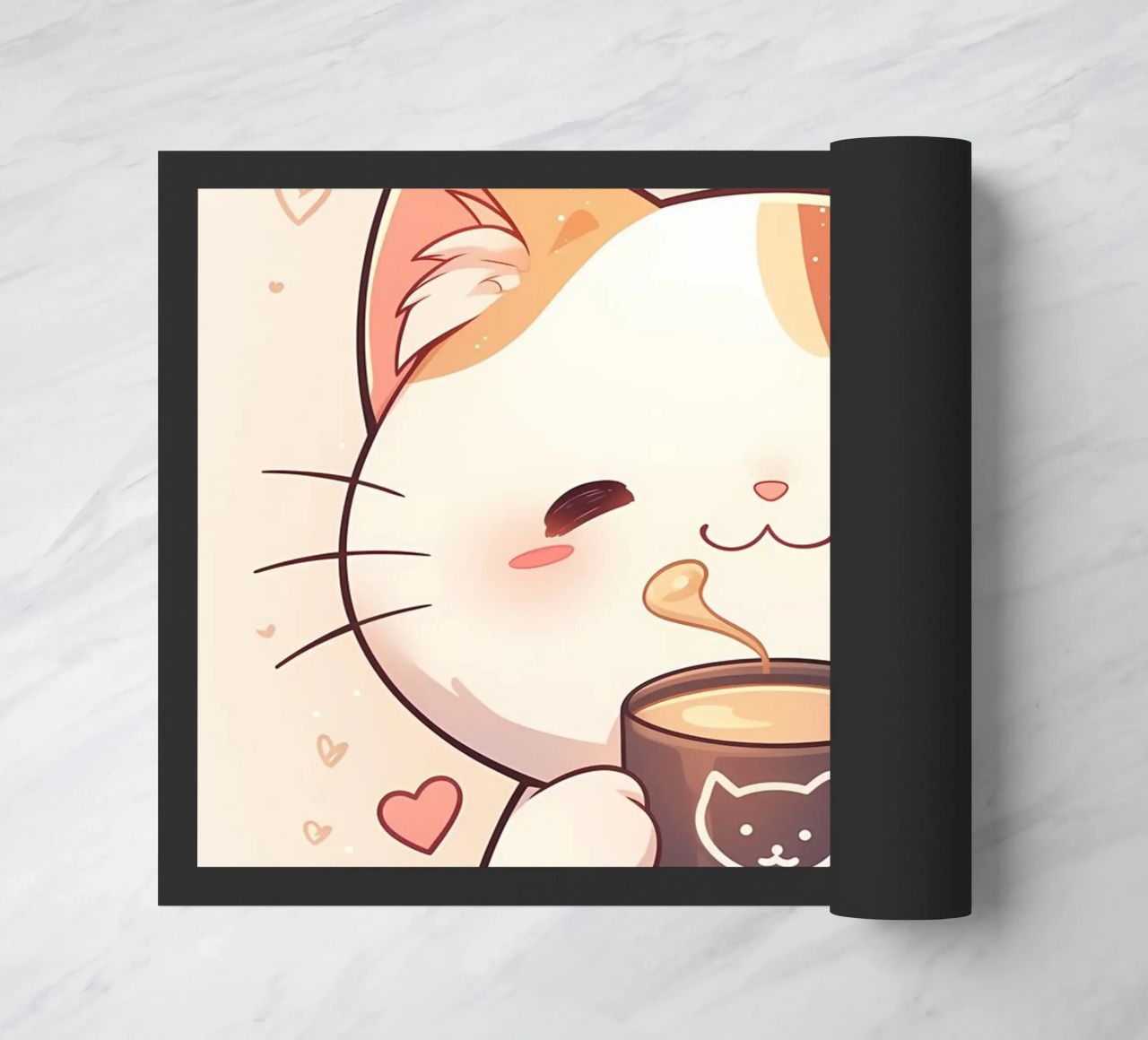 tazza caffè gatto forme cuore testo cartone animato orecchie gatto baffi c zerbino da Ashish Kashyap
