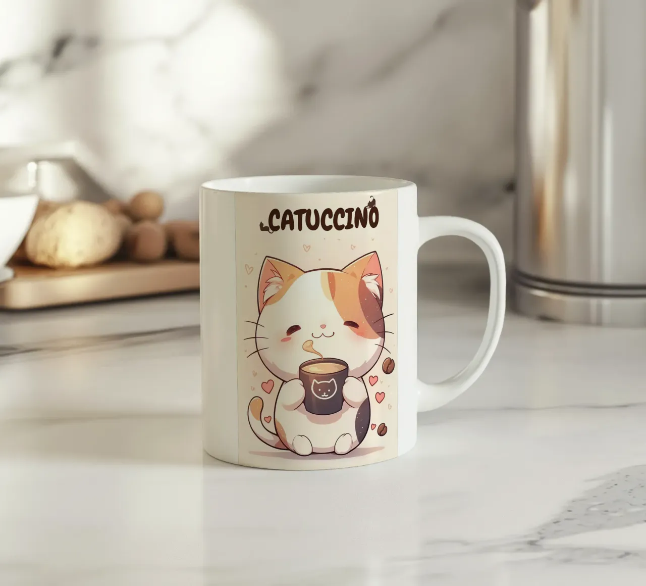 kat koffie hart vormen mok cartoon tekst kat oren snorharen c keramische mok van Ashish Kashyap