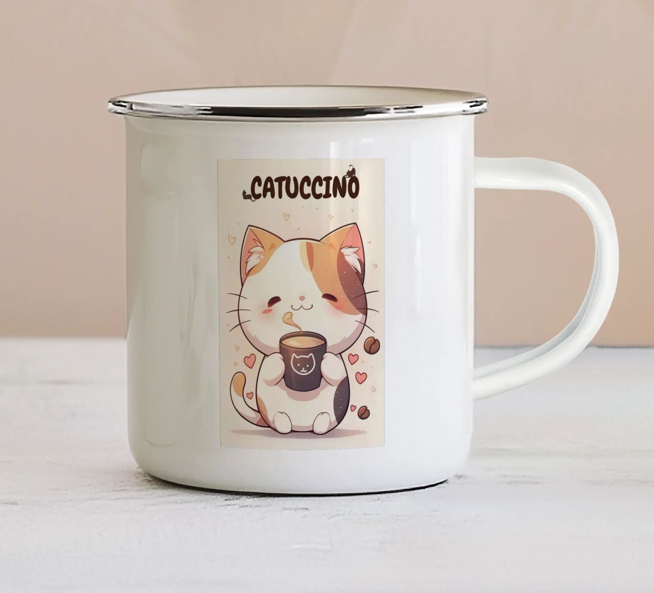tazza caffè gatto forme cuore testo cartone animato orecchie gatto baffi c tazza in smalto da Ashish Kashyap