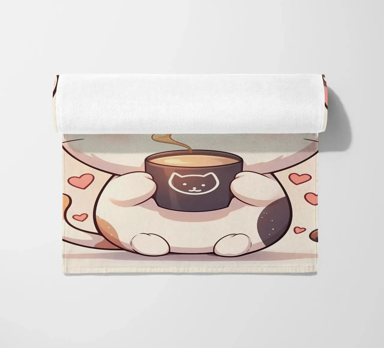 tazza caffè gatto forme cuore testo cartone animato orecchie gatto baffi c telo mare da Ashish Kashyap