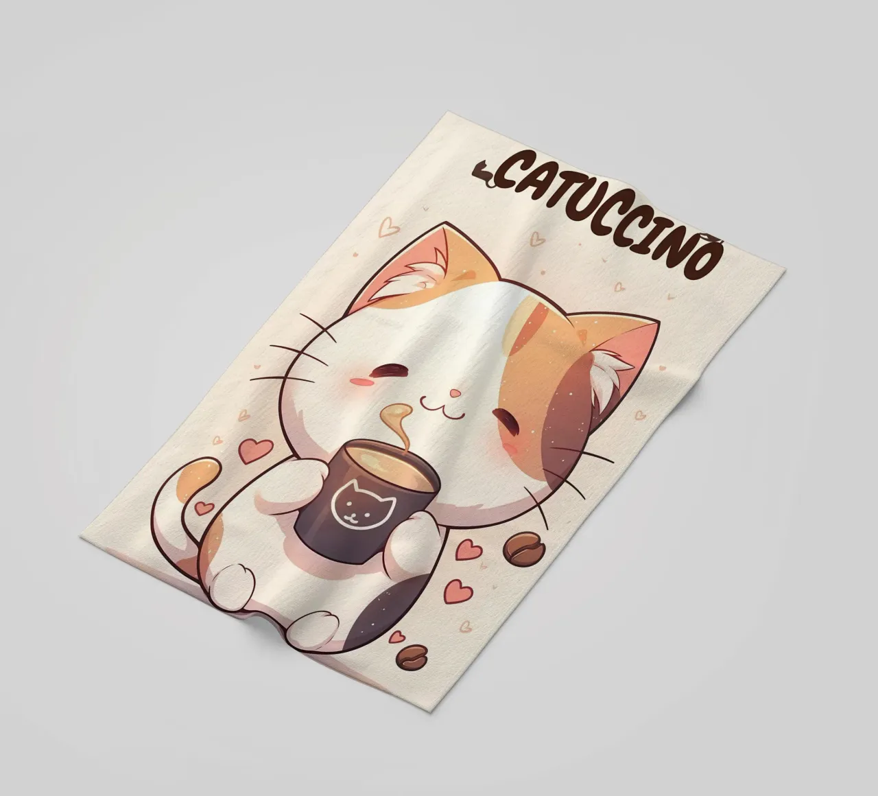 tazza caffè gatto forme cuore testo cartone animato orecchie gatto baffi c telo mare da Ashish Kashyap