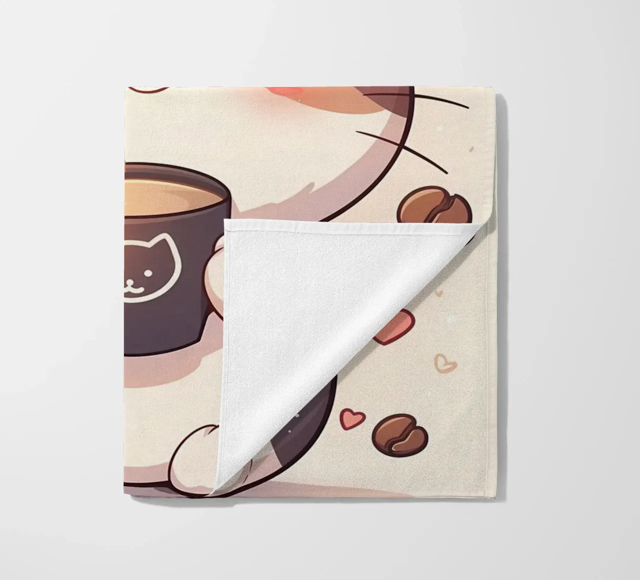 tazza caffè gatto forme cuore testo cartone animato orecchie gatto baffi c telo mare da Ashish Kashyap