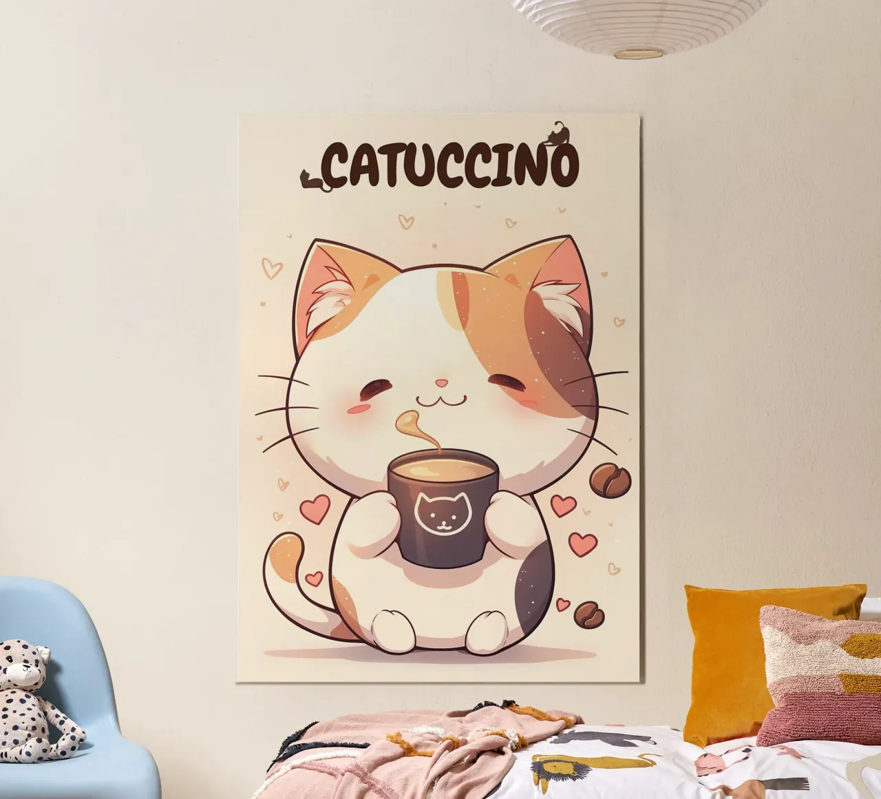 tazza caffè gatto forme cuore testo cartone animato orecchie gatto baffi c carta hahnemühle da Ashish Kashyap