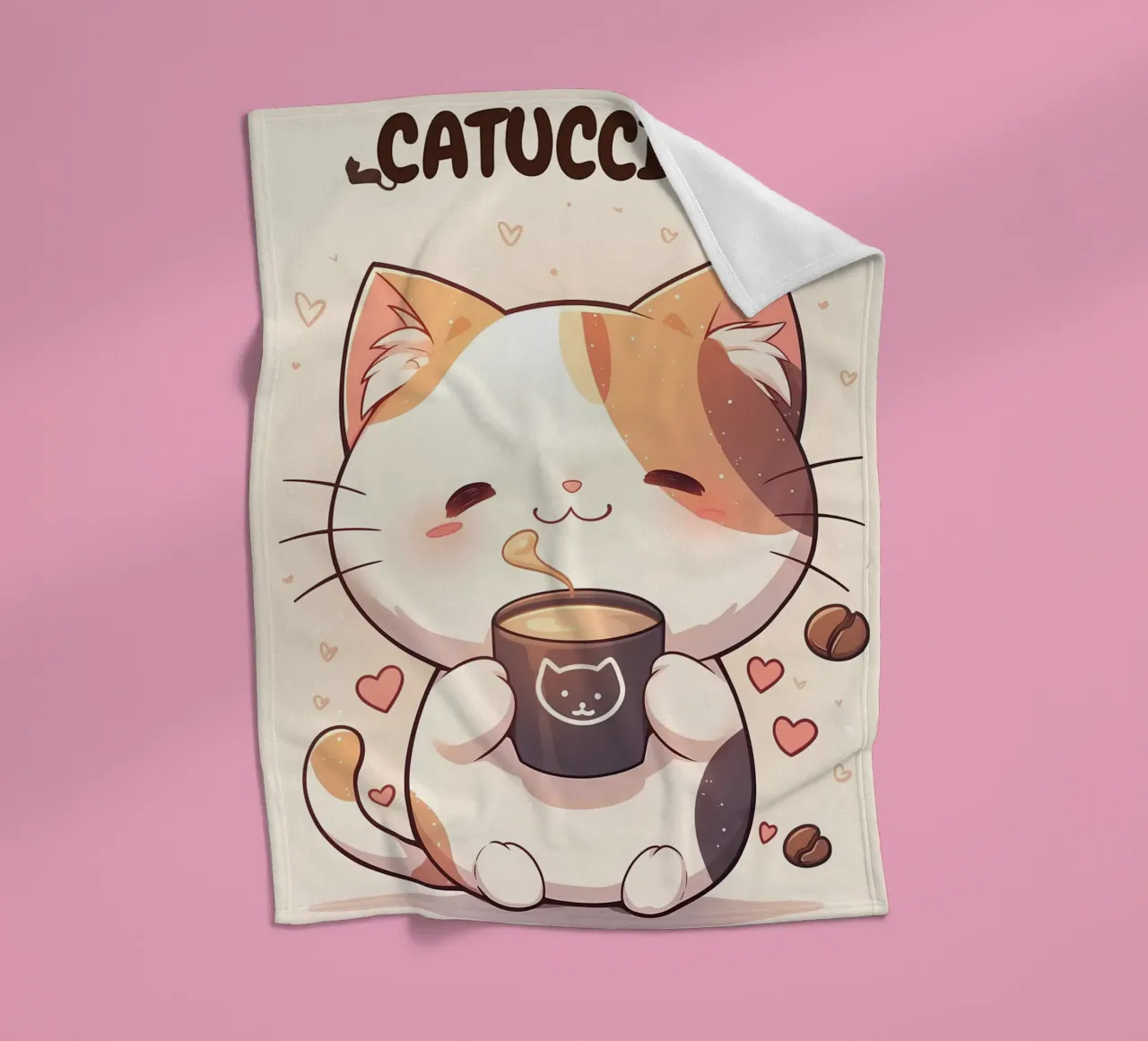 tazza caffè gatto forme cuore testo cartone animato orecchie gatto baffi c coperta in pile da Ashish Kashyap