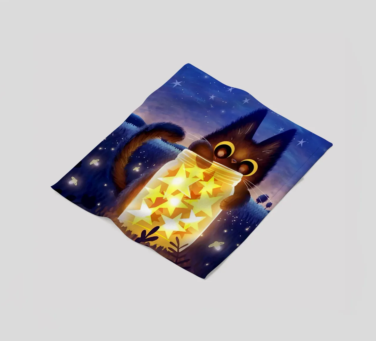 cat jar stars night sky fireflies field grass glow foliage t fleece blanket by Ashish Kashyap