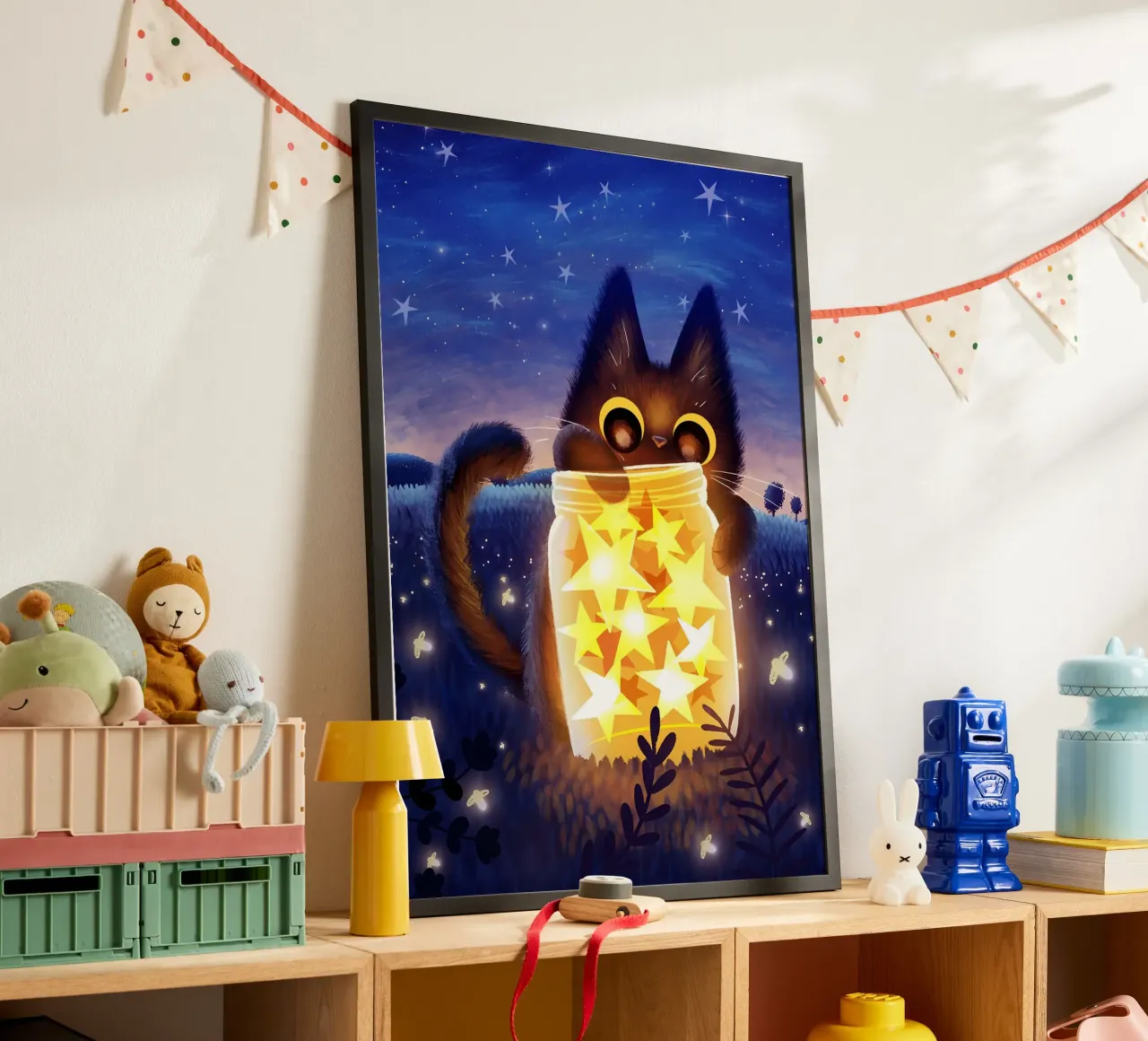 gato tarro estrellas cielo nocturno luciérnagas campo hierba brillo follaje t hahnemühle de Ashish Kashyap