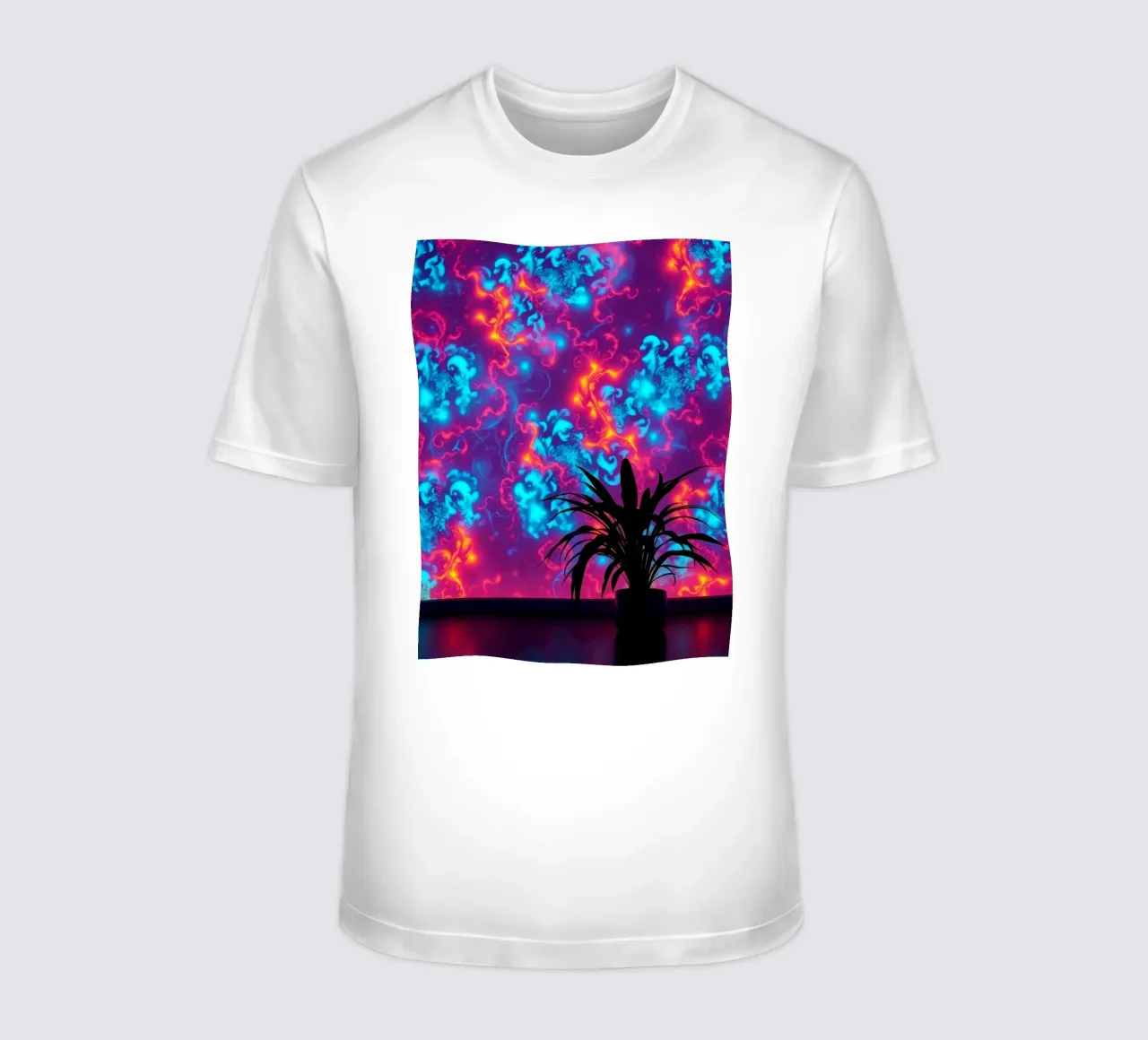 glowing patterns with a silhouette of a potted plant t-shirt by DesignDoodle