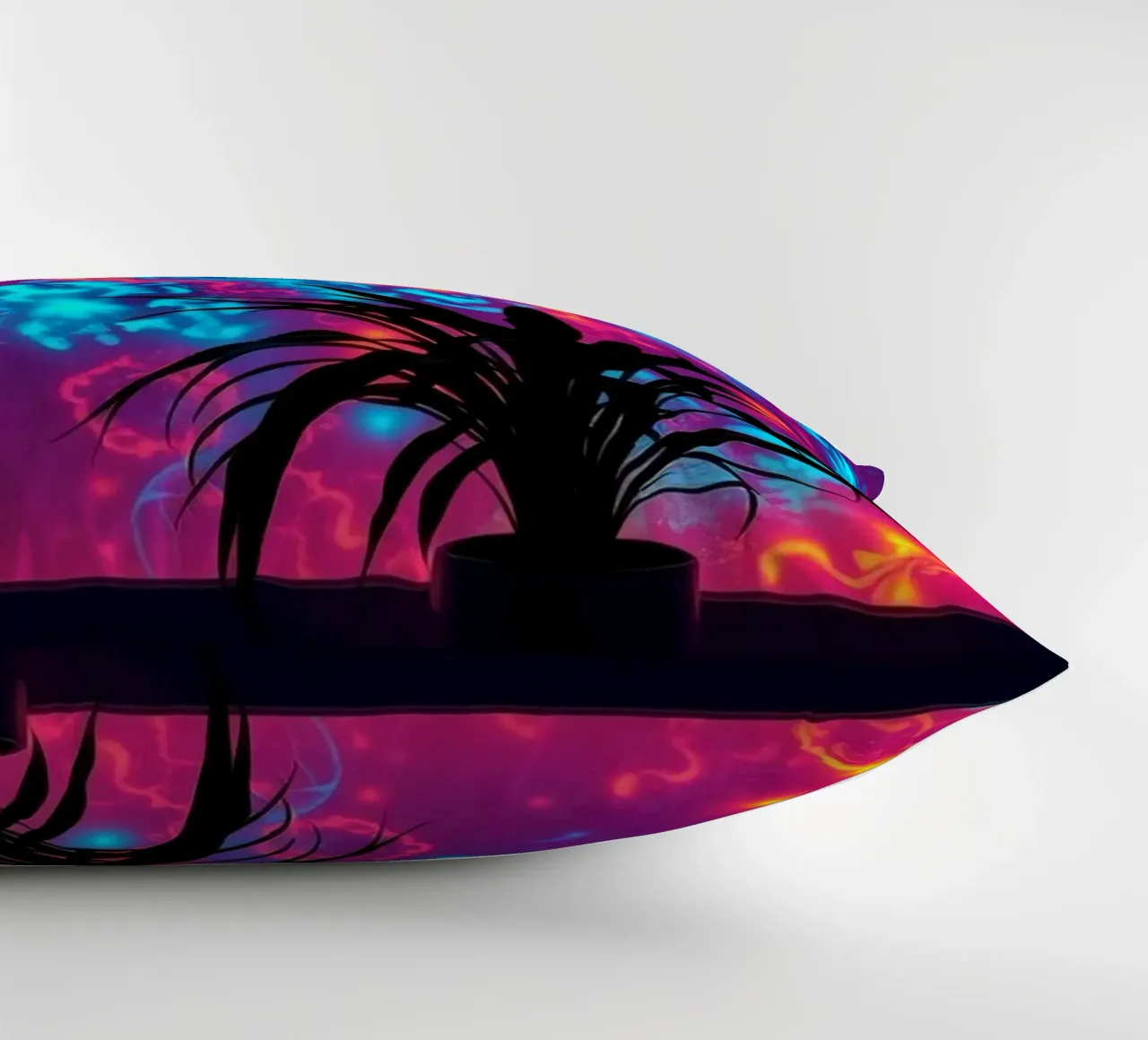 glowing patterns with a silhouette of a potted plant decorative cushion by DesignDoodle