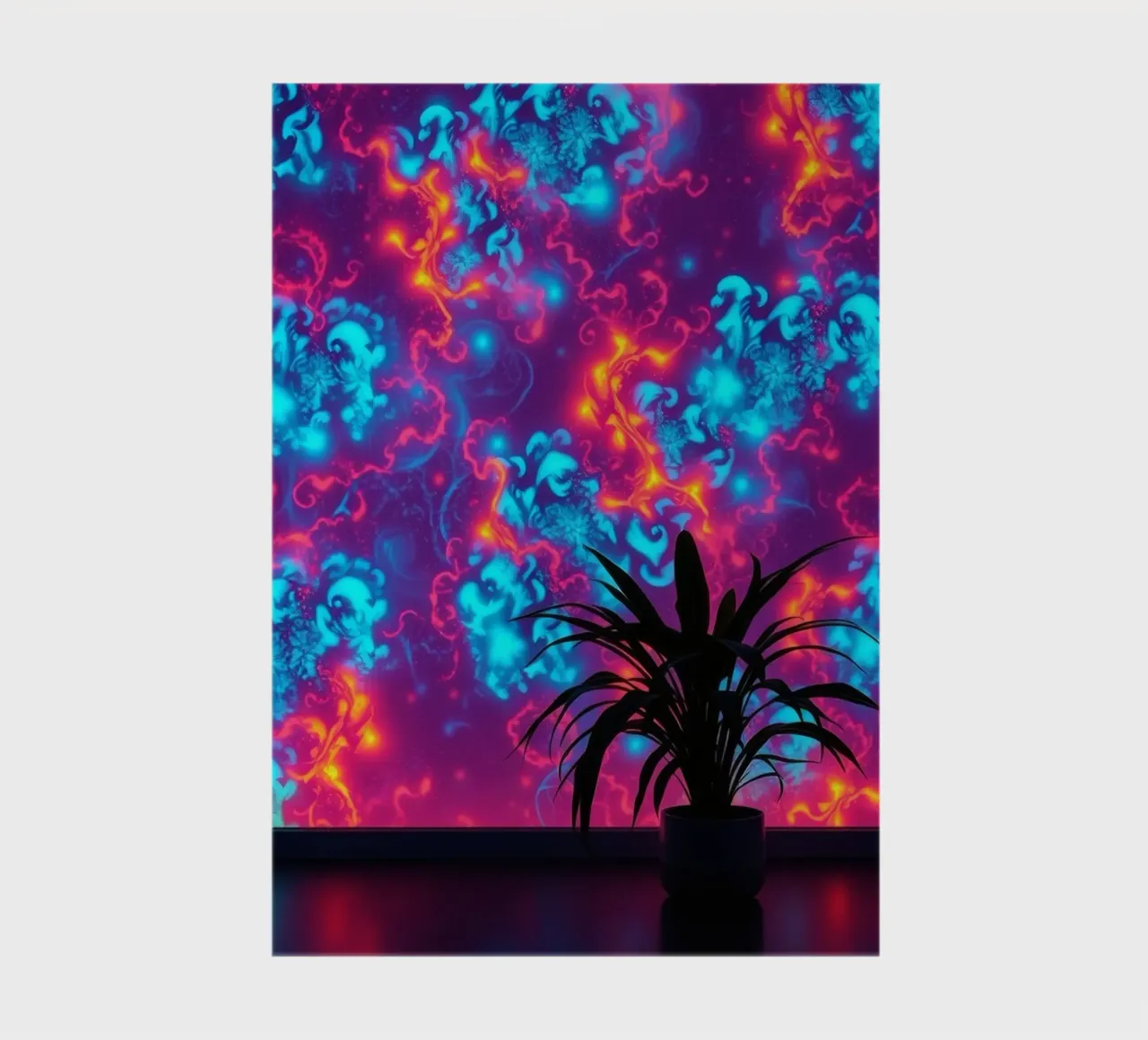 glowing patterns with a silhouette of a potted plant notebook by DesignDoodle