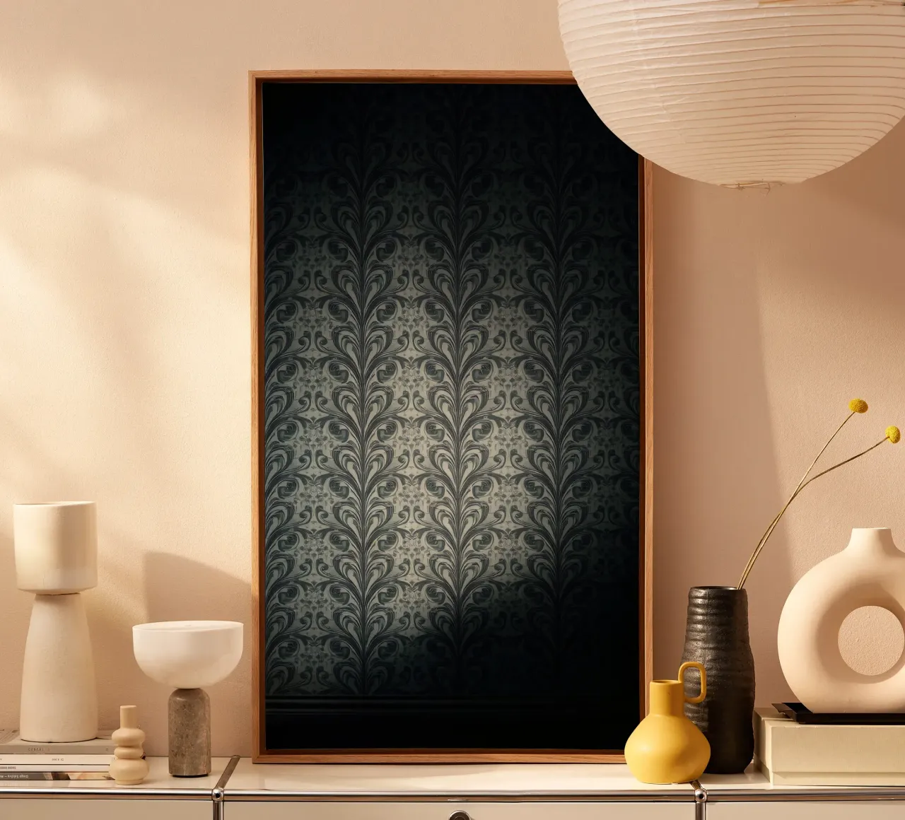 Elegant abstract pattern serves as a stylish wallart canvas with Floater frame by DesignDoodle