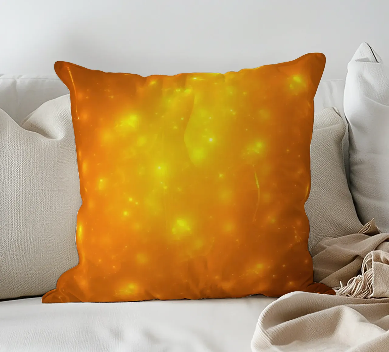 Bright abstract background with glowing particles decorative cushion by DesignDoodle