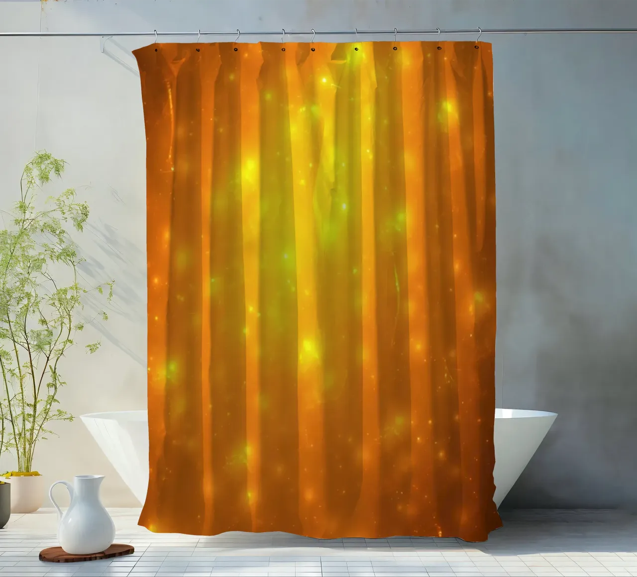 Bright abstract background with glowing particles shower curtain by DesignDoodle
